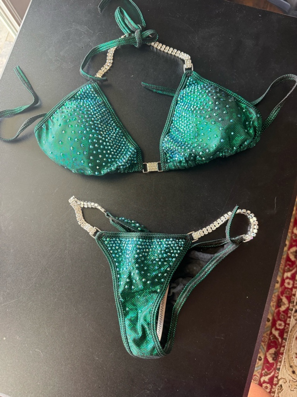 Emerald Green Rhinestone Triangle Bikini Set
